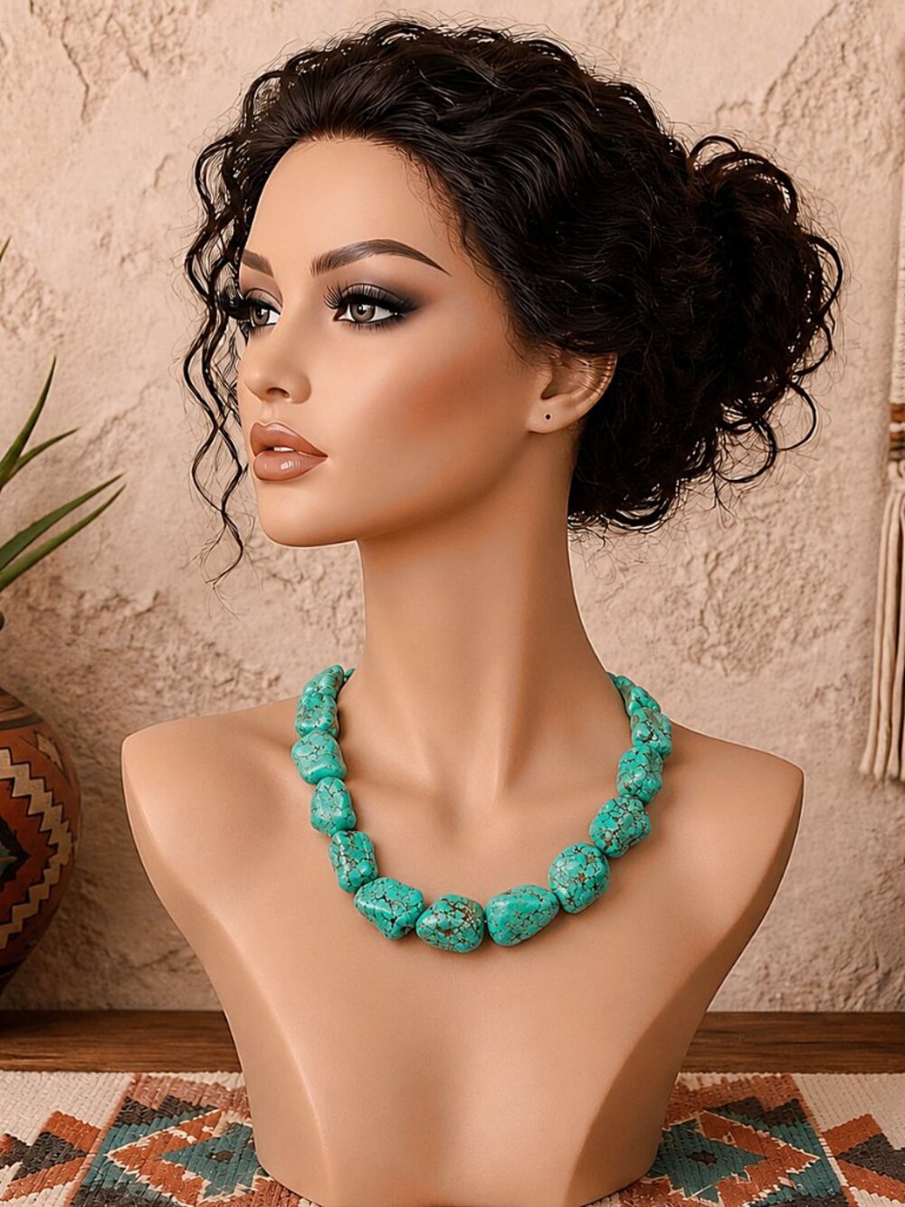 Green Turquoise Statement Necklace Chunky Magnesite Nugget Artisan Boho Jewelry
